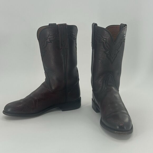 Lucchese Classic Handmade Black Cherry Leather Majestic Roper Boots Mens 7.5 B main image 10